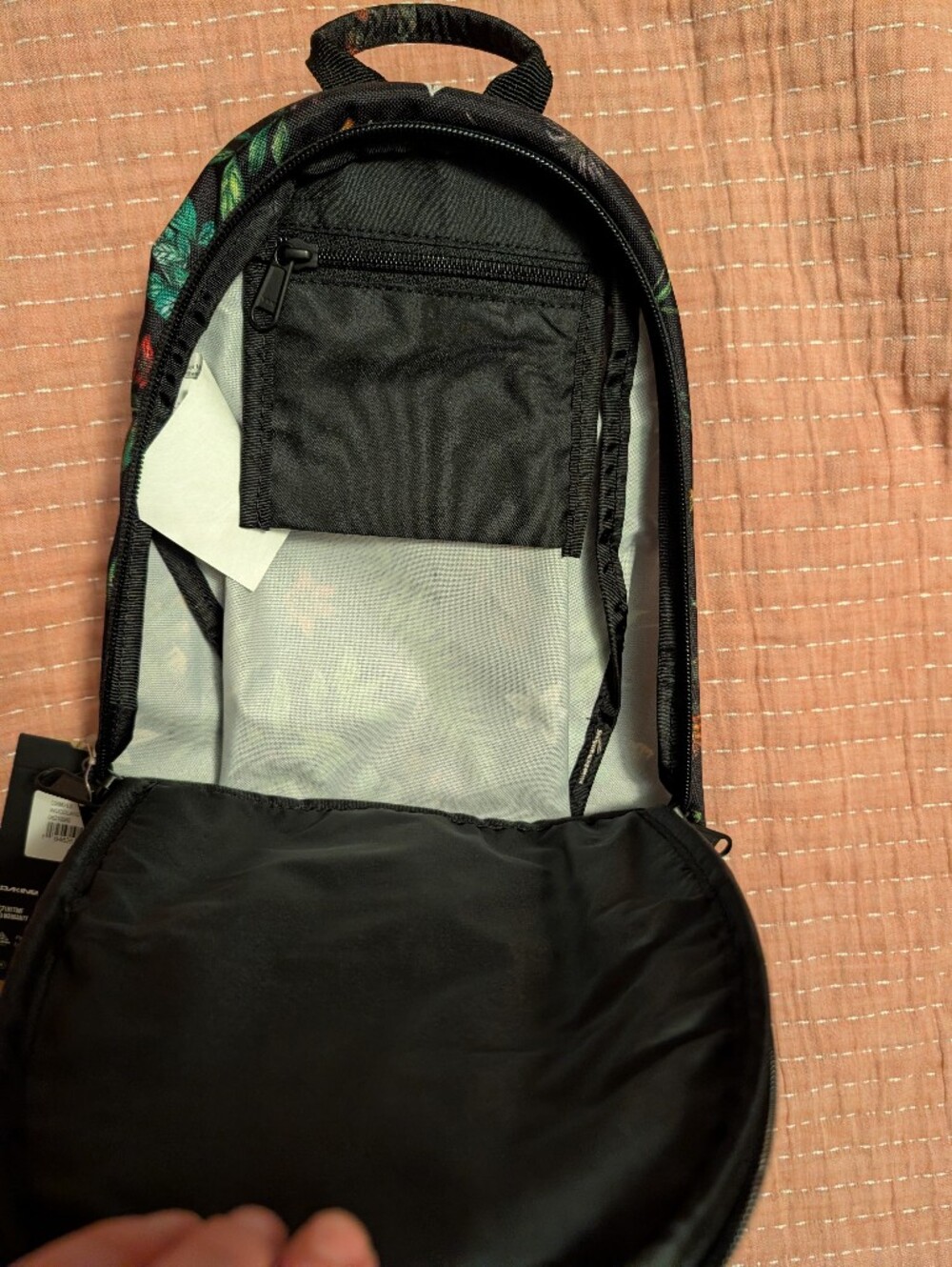Dakine Black Floral Mini Backpack with Green Leaf Accents - Picture 4 of 6
